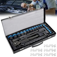 Hinsinc 1/2" Ratchet Wrench Socket Set 8-32mm Metric Extension Bar Metal Case