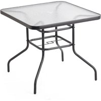EONLION 80cm Square Tempered Glass Patio Table Black Metal Parasol Hole Garden Furniture