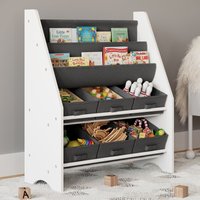 Wood & Fabric Book Toy Organiser Storage Sling Rack Shelf Display