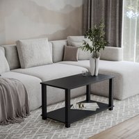 EONLION 2 Tier Black Coffee Table Side Table With Shelf TV Stand Minimalist Style 83cm