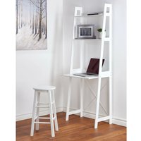 EONLION White Wooden Ladder Desk Computer Table With 2 Shelves Office Storage