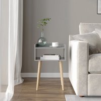 EONLION Grey Bedside Table Storage Display Unit with 2 Shelves & Solid Pinewood Legs