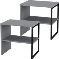 EONLION 2x 40cm Bedside Tables, Wood & Steel Open Shelf Nightstands in Grey | Size: 2x 40 cm