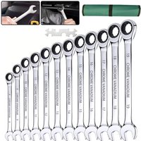 Hinsinc 8-19MM Fixed Head Combination Wrench Set Tool 72 Tooth Ratchet Spanner Set-12PCS in Silver