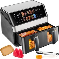 Hinsinc 10L Dual-Zone Digital Touchscreen Air Fryer with Two Baskets in Black