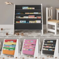 EONLION Kids 4-Tier Fabric Bookshelf, MDF Sling Storage Organizer in Grey