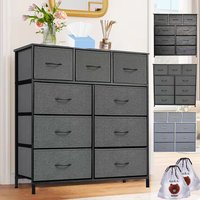 SPETLEK Fabric Chest of Drawers 9 Drawer Dresser Bedside Organizer in Dark Grey