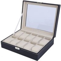 VOGREX Mens 10 Grids PU Leather Watch Display Case in Black | Size: Medium
