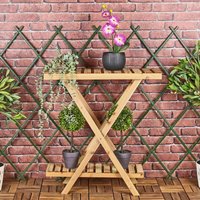 EONLION Brown Wooden Shelf Standing Shelving Plant Decoration Display 2 Tier