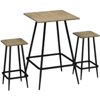 EONLION 3 Pcs Industrial Square Breakfast Bar Table Set w/ 2 Matching Stools in Light Oak
