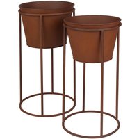EONLION 2Pc Outdoor Rustic Metal Plant Stand in Metallic Gold