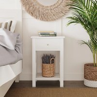 EONLION X-Frame Nightstand with Drawer & Shelf, Wooden Bedside End Table in White