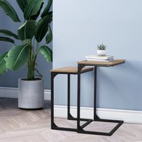 EONLION Oak Seville Modern Nesting Coffee Tables, Wood Metal Frame Set in Light Oak
