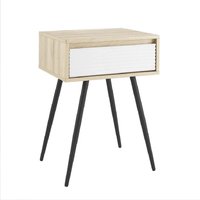 EONLION Fluted Bedside Table with Drawer, 45cm Sofa Side End Table in Beige