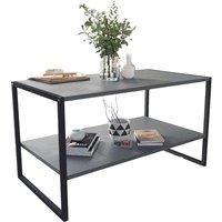 EONLION 90cm Wood Metal Coffee Table Open Shelf Storage in Black