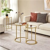 EONLION Mustard Gold Nesting Table, Round Metal Frame Glass Top End Table