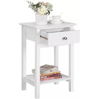 EONLION White Wooden Bedside Table, Drawer & Shelf Storage Nightstand