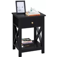 EONLION Black Bedside Table, Drawer & Shelf Nightstand for Bedroom