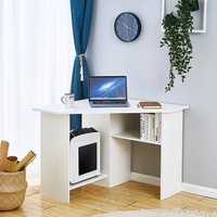 EONLION Small Corner Computer Desk with Shelf in White