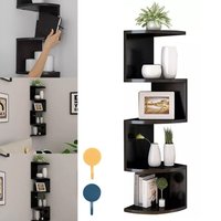 SPETLEK 5 Tier Floating Corner Shelves Wooden UK in Black