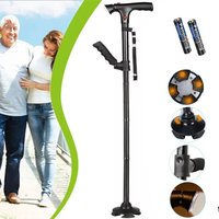 SPETLEK Elder Folding Walking Stick Adjustable LED Light Alarm in Black