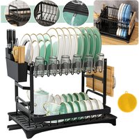 SPETLEK 2 Tier Kitchen Sink Dish Drainer Rack in Black