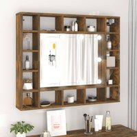 Berkfield Home Mirror Cabinet with LED Smoked Oak 91x15x76.5 cm in Brown