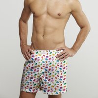 CLAUDIO LUGLI Macaroon Cotton Poplin Print Boxer Shorts in White | Size: 2XL