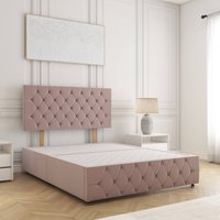 BSSPOKE Mulberry Plush Velvet Divan Bed 24"Headboard & No Mattress No Drawers in Pink | Size: Super King