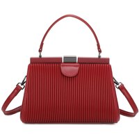 Fontanella Fashion Women's Essence Pleated PU Top Handle HandBag Metal Clasp Closure in Wine