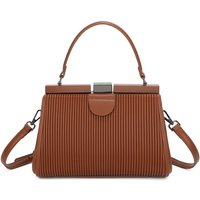Fontanella Fashion Women's Essence Pleated PU Top Handle HandBag Metal Clasp Closure in Brown