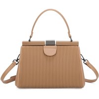 Fontanella Fashion Women's Essence Pleated PU Top Handle HandBag Metal Clasp Closure in Camel