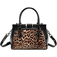 Fontanella Fashion Women's Patent PU Leopard Print Top Handle HandBag Metal Clasp Closure in Black