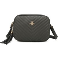 Fontanella Fashion Women's Bee Symbol Quilted Zipper Compartment Tassel Crossbody Handbag in Dark Grey