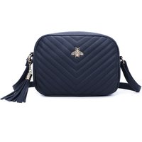 Fontanella Fashion Women's Bee Symbol Quilted Zipper Compartment Tassel Crossbody Handbag in Navy