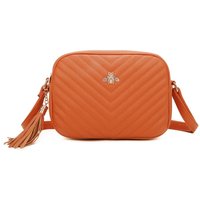 Fontanella Fashion Women's Bee Symbol Quilted Zipper Compartment Tassel Crossbody Handbag in Tangerine