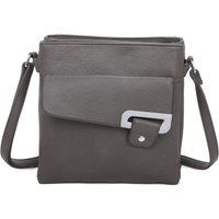 Fontanella Fashion Women's Clasico Accent Buckle Tri-Compartments PU Leather Messenger Bag in Dark Grey