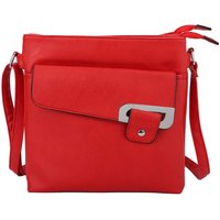 Fontanella Fashion Women's Clasico Accent Buckle Tri-Compartments PU Leather Messenger Bag in Red