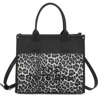 Fontanella Fashion Women's Glam PU Leather Top Handle Crossbody Bag With Leopard Stripes in Black