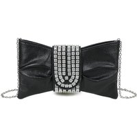 Fontanella Fashion Women's Virelline Tie Shape Flap Zip Top Diamante Clutch Bag in Black