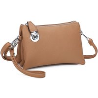 Fontanella Fashion Women's Elara PU Leather Triple Compartment Crossbody Bag With Fixed Lock in Light Brown