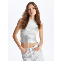 Sleeveless Mock Neck Crop Top Varak Print
