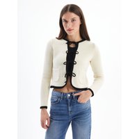 Elegant Contrast Trim Bow Detail Cropped Cardigan