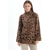 Turtleneck Leopard Print Knitted Long Sleeve Relaxed Jumper