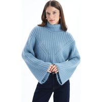 Turtleneck Long Sleeve Cable Stripe Knit Detail Relaxed Jumper