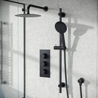 Nes Home Matte Black 3 Dial 2 Way Concealed Thermostatic Shower Valve, Shower Head & Arm Set