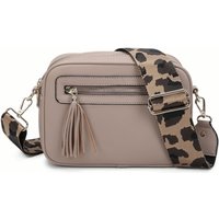 Fontanella Fashion Women's Tassel Zip Crossbody Bag with Canvas Strap in Light Beige