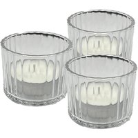 REWIND Set of 3 Premium Ribbed Glass Tealight Holders (Includes 3 free Tealights) in White | Size: 1 Pack