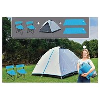 Pure4Fun Complete Camping Set For 2 Including Dome Tent, Camping Chairs & Sleeping Bags in Blue