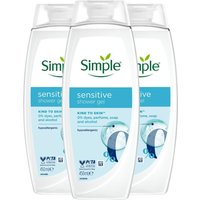 Simple Women's Kind to Skin Sensitive 'Shower Gel' Body Wash w/ Hypoallergenic 450ml, 3pk in Blue